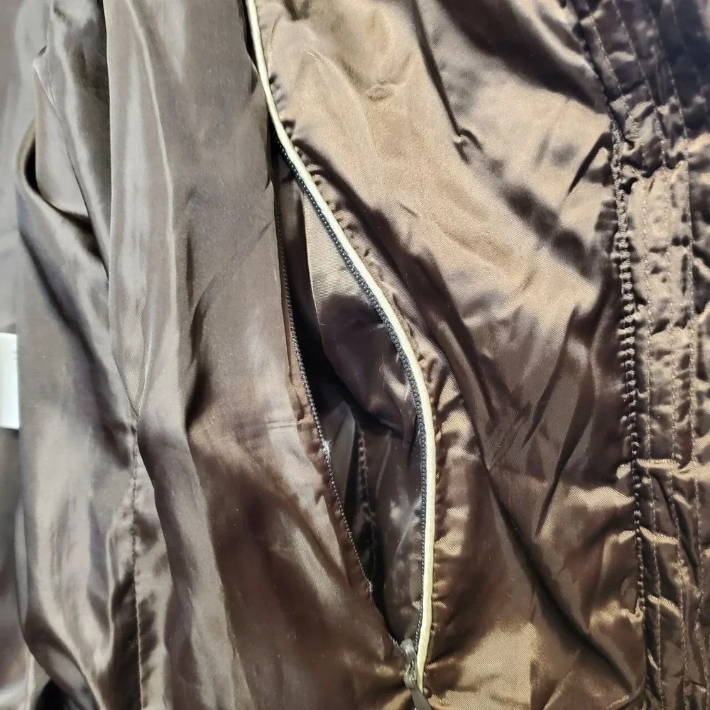 Laundry By‎ Shelli Segal Down Feather Puffer Jacket Womens Medium Brown Belted